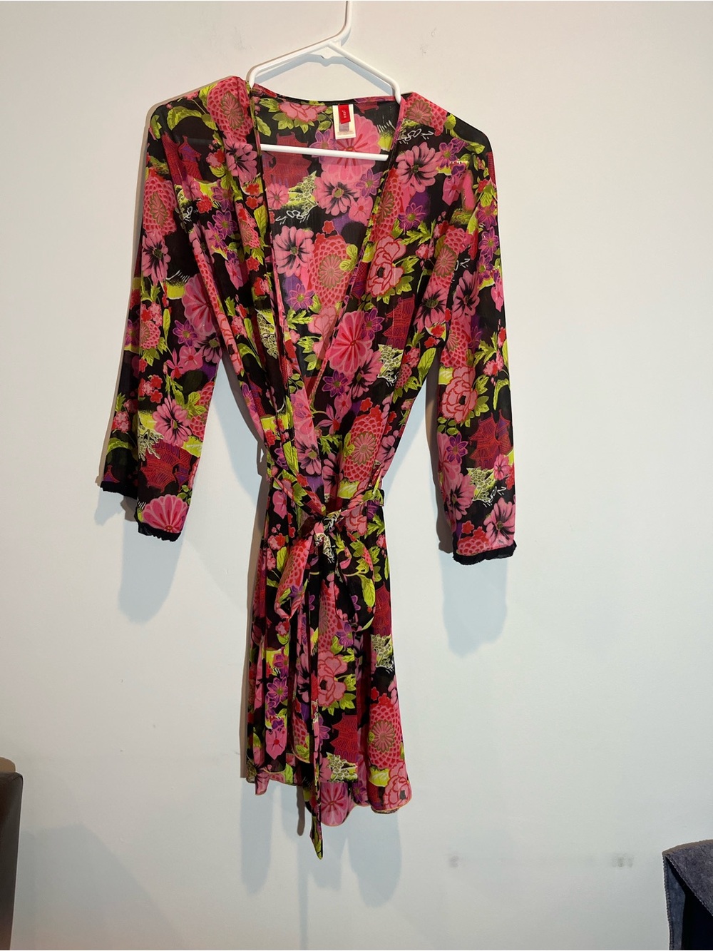 Floral Hooded Kimono Robe - Pink & Green
